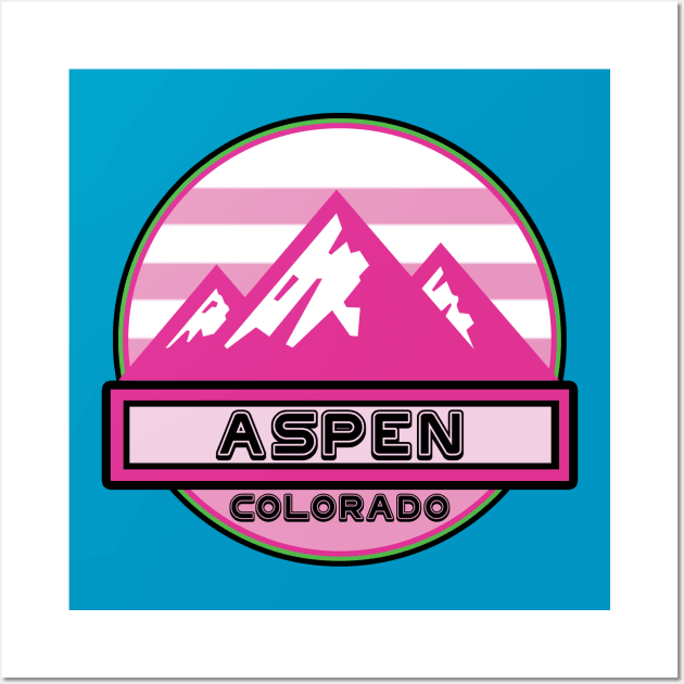 Aspen Colorado Skiing Mountains Ski Snowboarding Pink Green Wall Art by heybert00